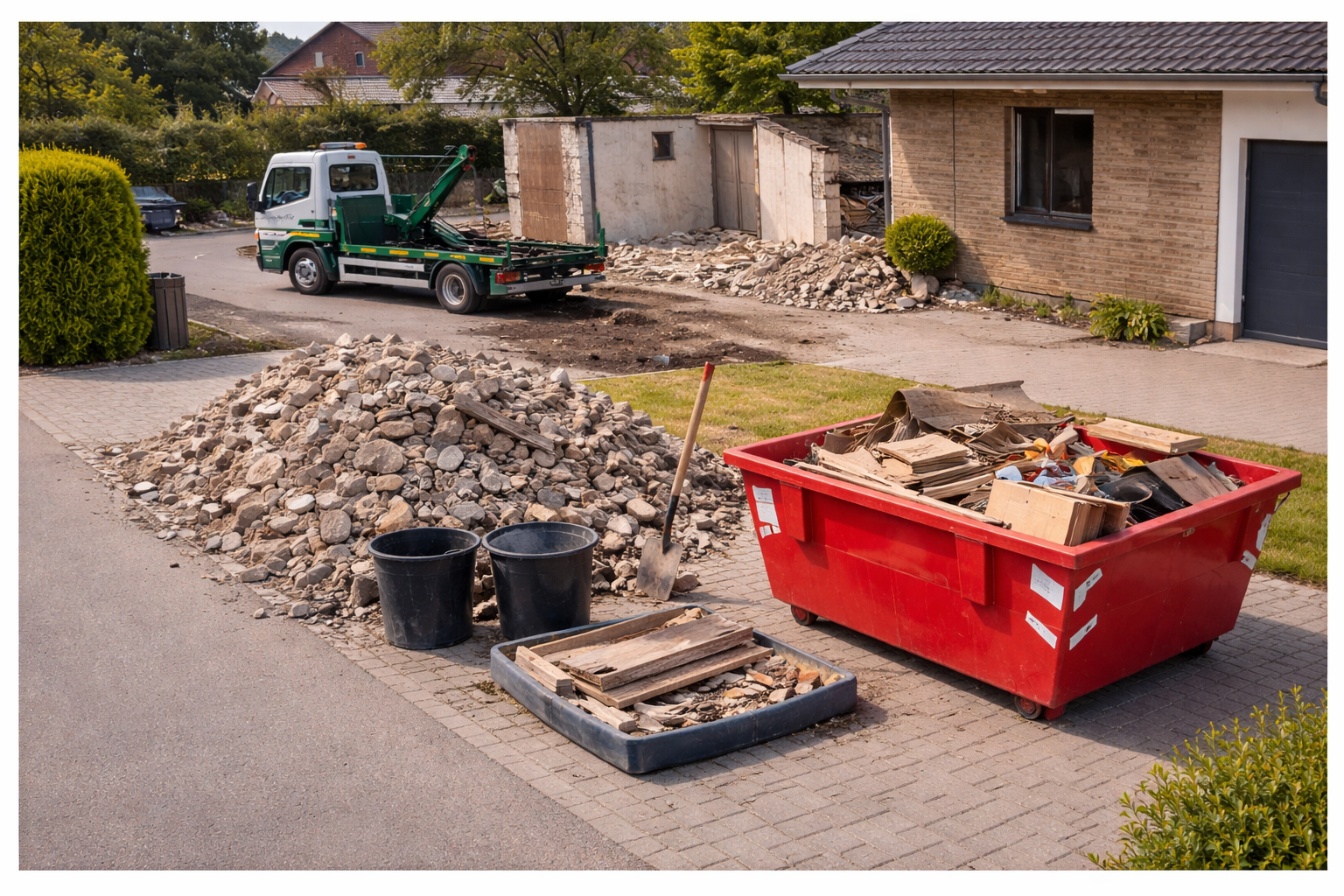 Container und Bauschutt bei einem Abtransport