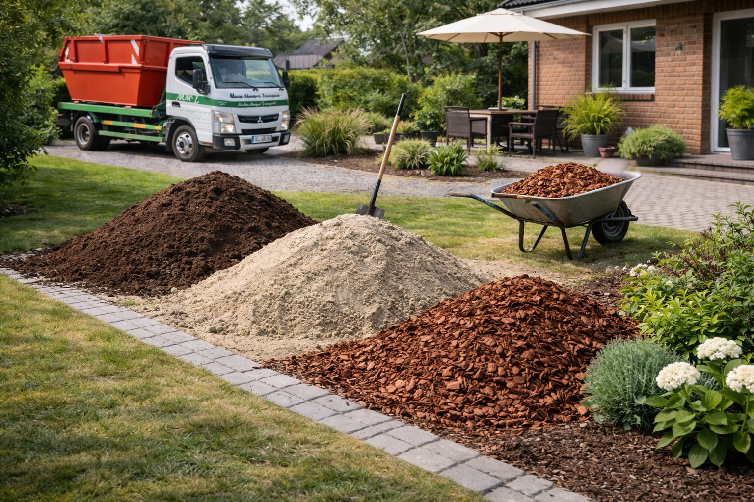 Schüttgüter und Materialien vor einem Grundstück